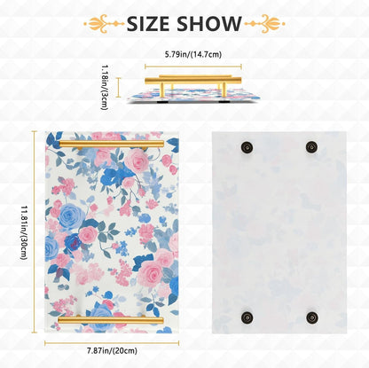 White Peach Blue Pastel Rose Decorative Eating Tray with Handles Board Serving Tray for Jewelry Perfume for Modern Serving bandeja para servir Cafe