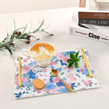 White Peach Blue Pastel Rose Decorative Eating Tray with Handles Board Serving Tray for Jewelry Perfume for Modern Serving bandeja para servir Cafe