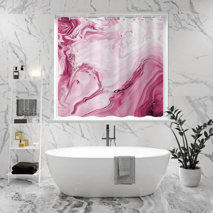 Pink Shower Window Curtains, Modern Abstract Marble Bathroom Window Curtain Small Short Bathroom Window Curtain Waterproof Fabric Machine Washable 8 PCS Hooks,40" Wx36 L