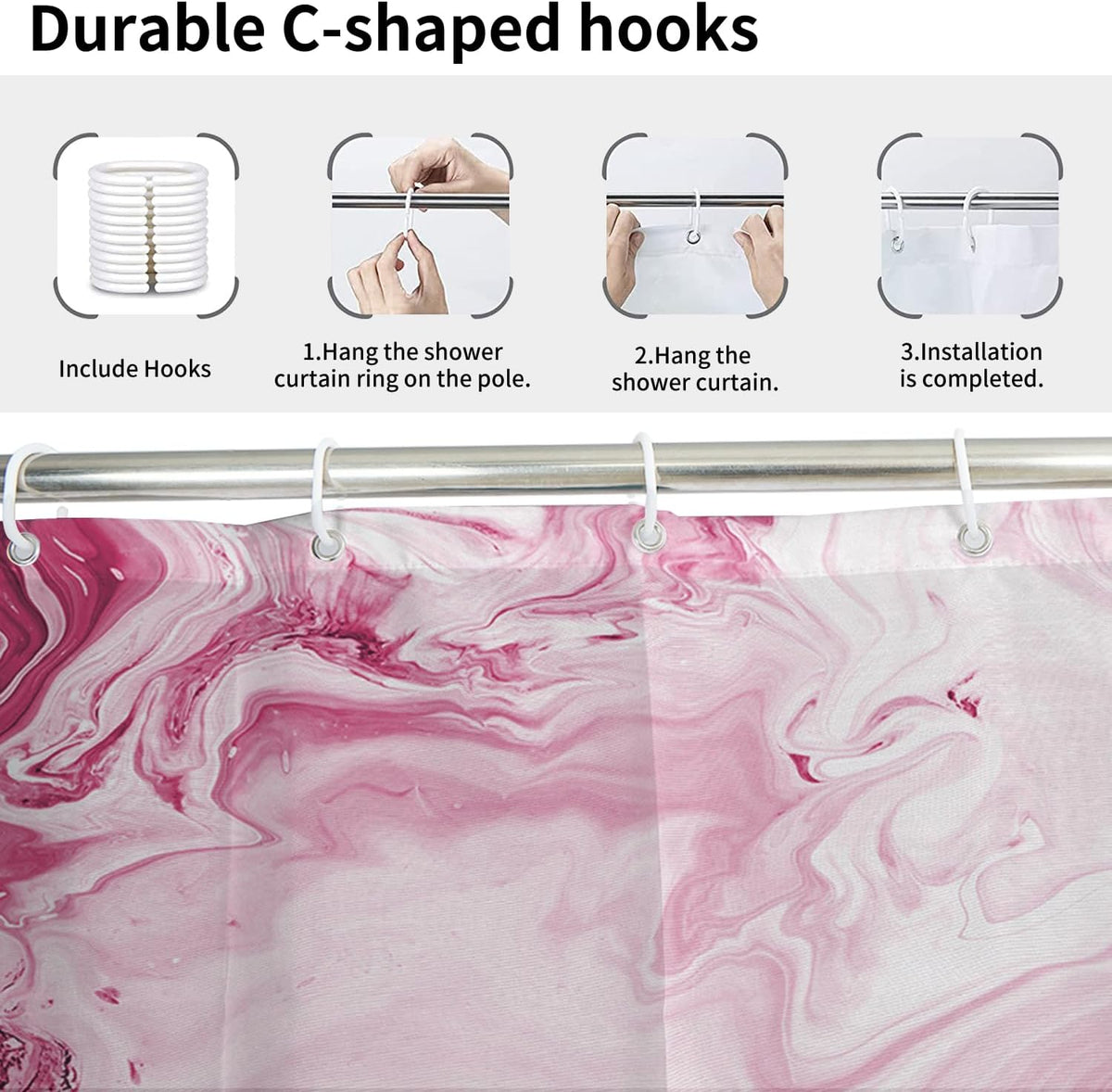 Pink Shower Window Curtains, Modern Abstract Marble Bathroom Window Curtain Small Short Bathroom Window Curtain Waterproof Fabric Machine Washable 8 PCS Hooks,40" Wx36 L