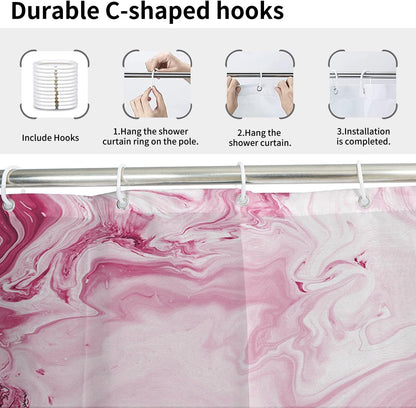 Pink Shower Window Curtains, Modern Abstract Marble Bathroom Window Curtain Small Short Bathroom Window Curtain Waterproof Fabric Machine Washable 8 PCS Hooks,40" Wx36 L