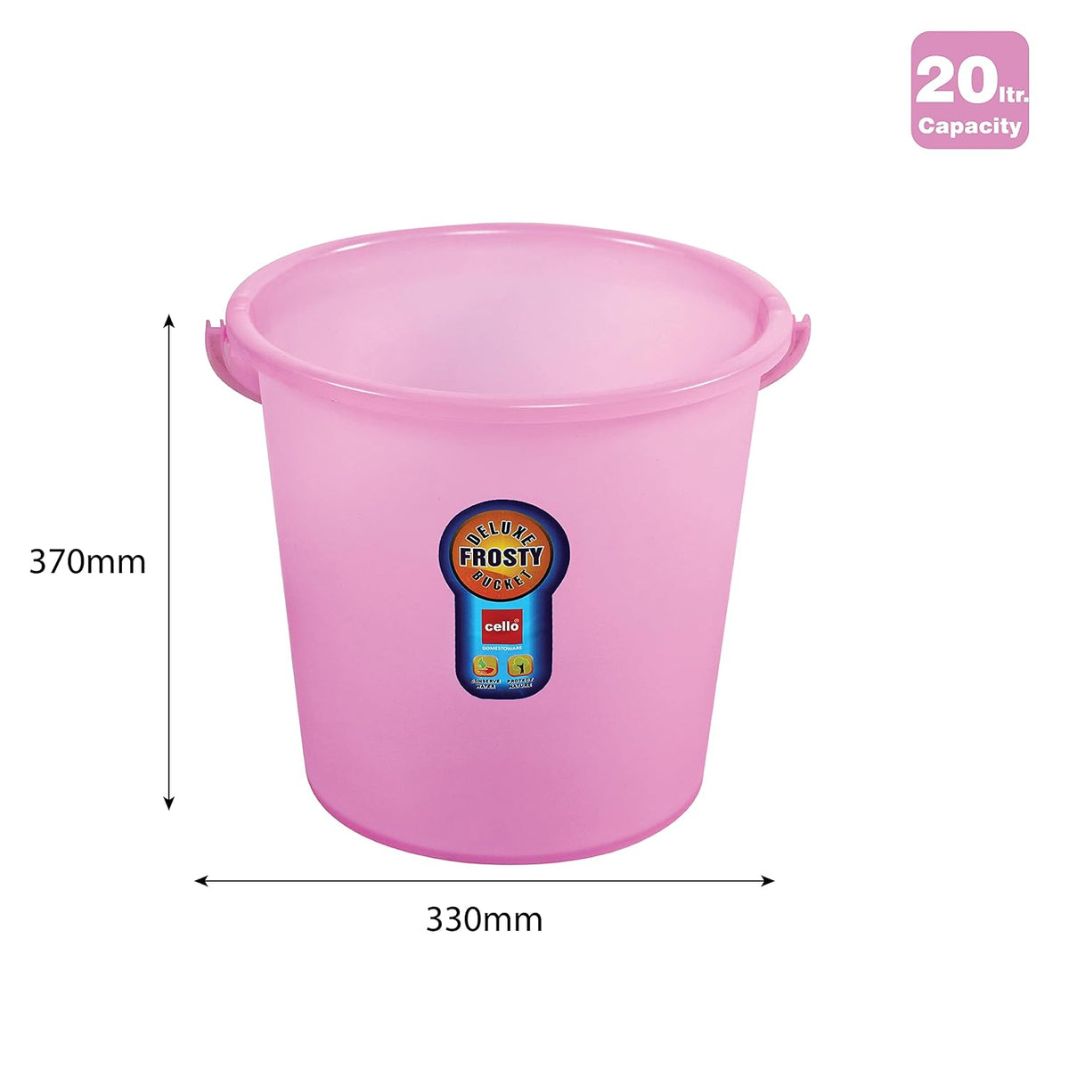 Plastic Frosty Bucket Delux | Light Weight and Easy to Carry | Strong and Durable Buckets | Perfect for Use in Bathrooms, Kitchen & Wet Utility Areas | 20 Litre | Pink