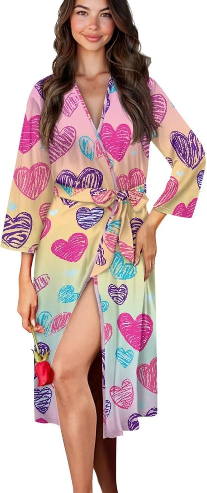Long Sleeve Buttery Soft Womens Robe V Neck Womens House Coats/Robes Bathrobe Kimono Elastic Waist Elastic Waist