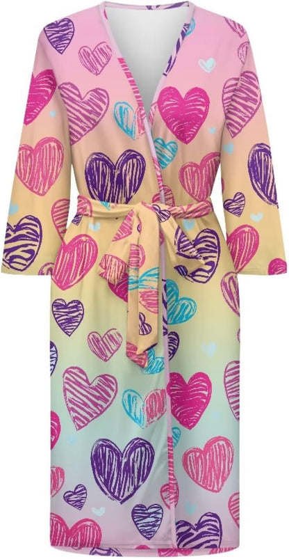 Long Sleeve Buttery Soft Womens Robe V Neck Womens House Coats/Robes Bathrobe Kimono Elastic Waist Elastic Waist