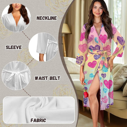 Long Sleeve Buttery Soft Womens Robe V Neck Womens House Coats/Robes Bathrobe Kimono Elastic Waist Elastic Waist