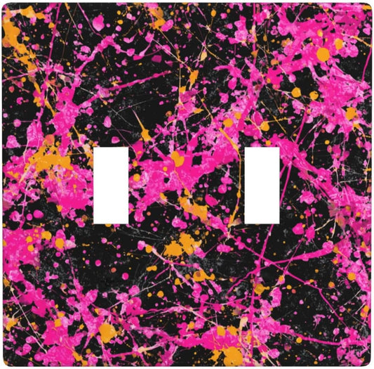 Neon Pink Abstract Paint Splatter Double Gang Toggle Light Cover Wall Plate Switch Decor Standard Size - 4.5" X 4.5"