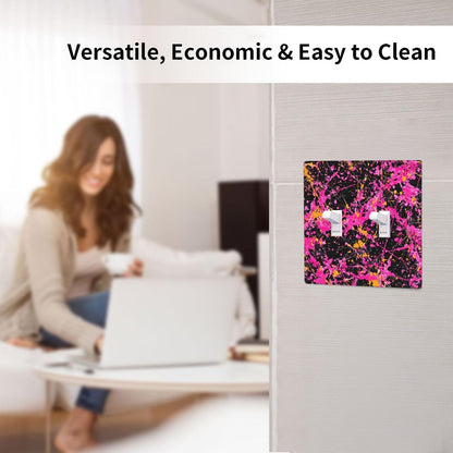 Neon Pink Abstract Paint Splatter Double Gang Toggle Light Cover Wall Plate Switch Decor Standard Size - 4.5" X 4.5"