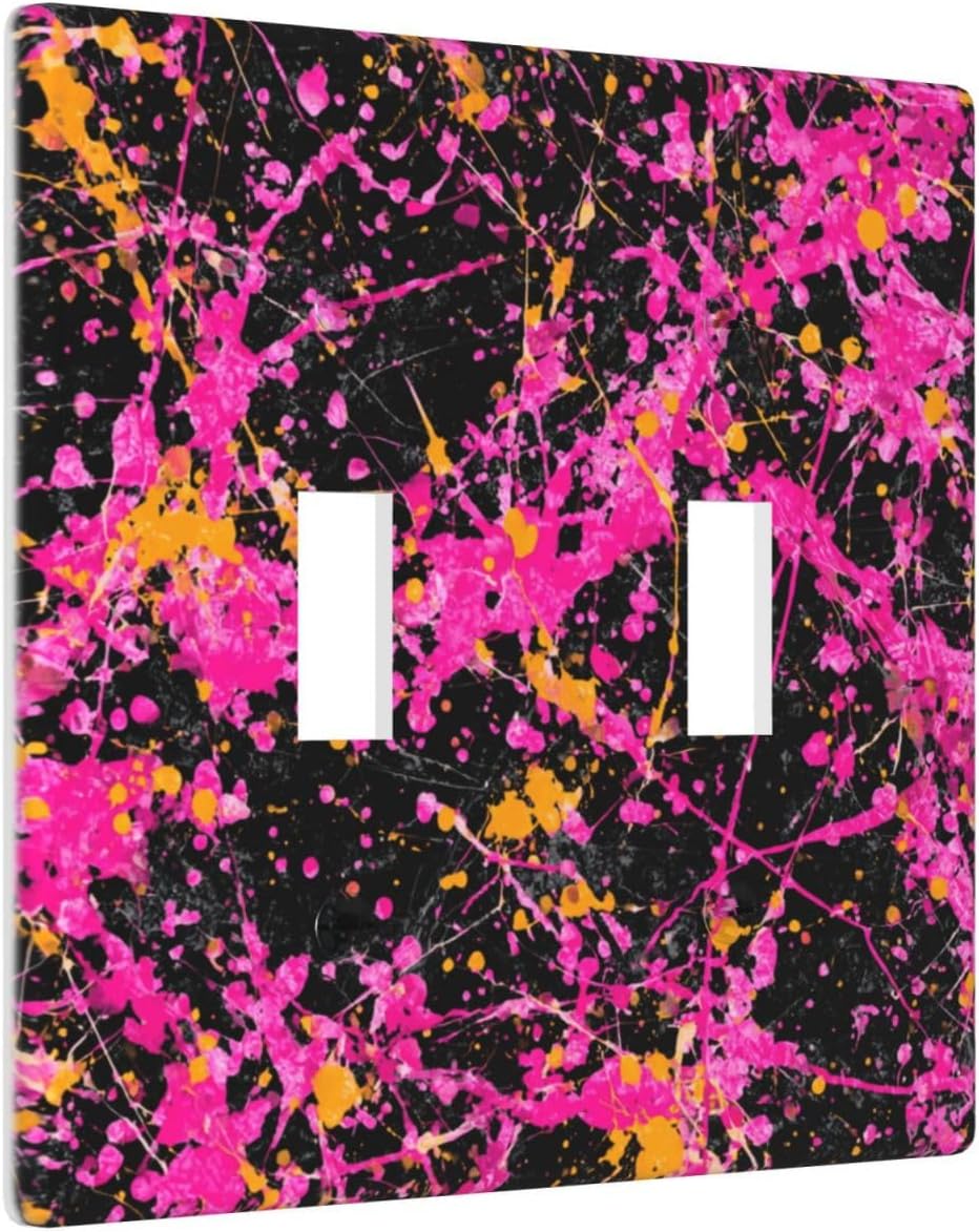 Neon Pink Abstract Paint Splatter Double Gang Toggle Light Cover Wall Plate Switch Decor Standard Size - 4.5" X 4.5"