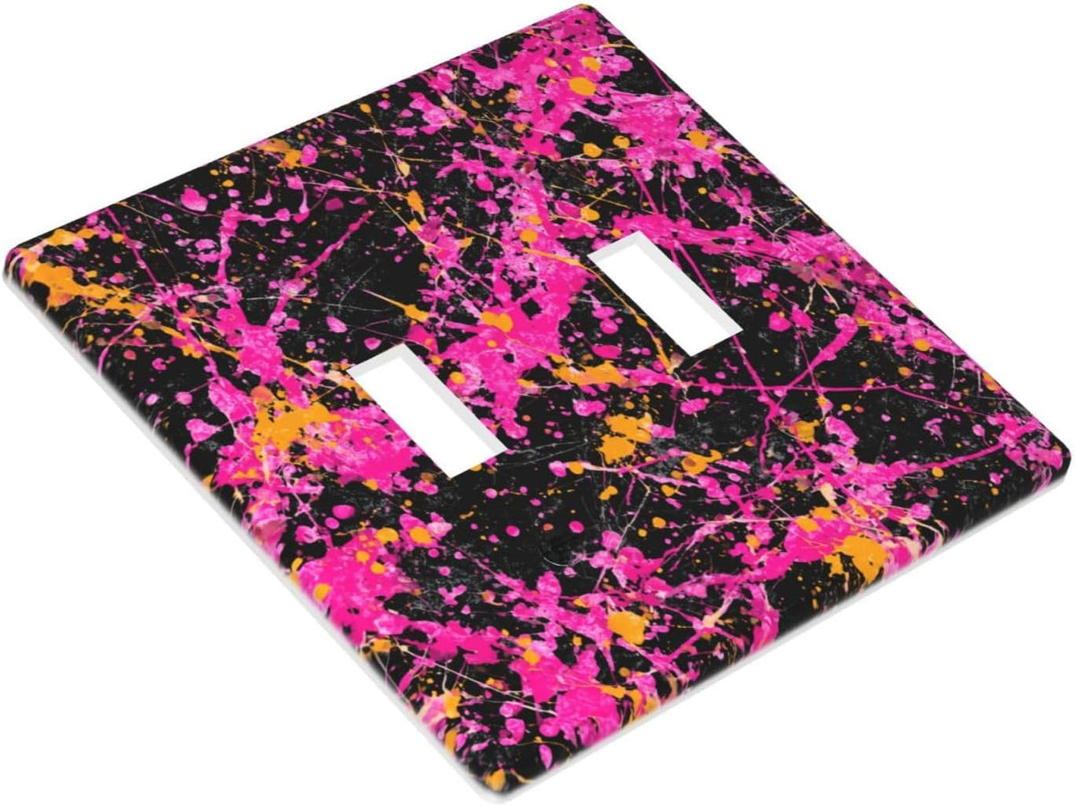 Neon Pink Abstract Paint Splatter Double Gang Toggle Light Cover Wall Plate Switch Decor Standard Size - 4.5" X 4.5"
