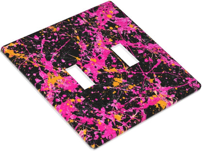 Neon Pink Abstract Paint Splatter Double Gang Toggle Light Cover Wall Plate Switch Decor Standard Size - 4.5" X 4.5"