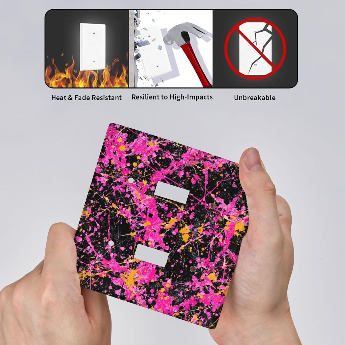 Neon Pink Abstract Paint Splatter Double Gang Toggle Light Cover Wall Plate Switch Decor Standard Size - 4.5" X 4.5"