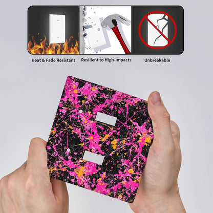 Neon Pink Abstract Paint Splatter Double Gang Toggle Light Cover Wall Plate Switch Decor Standard Size - 4.5" X 4.5"