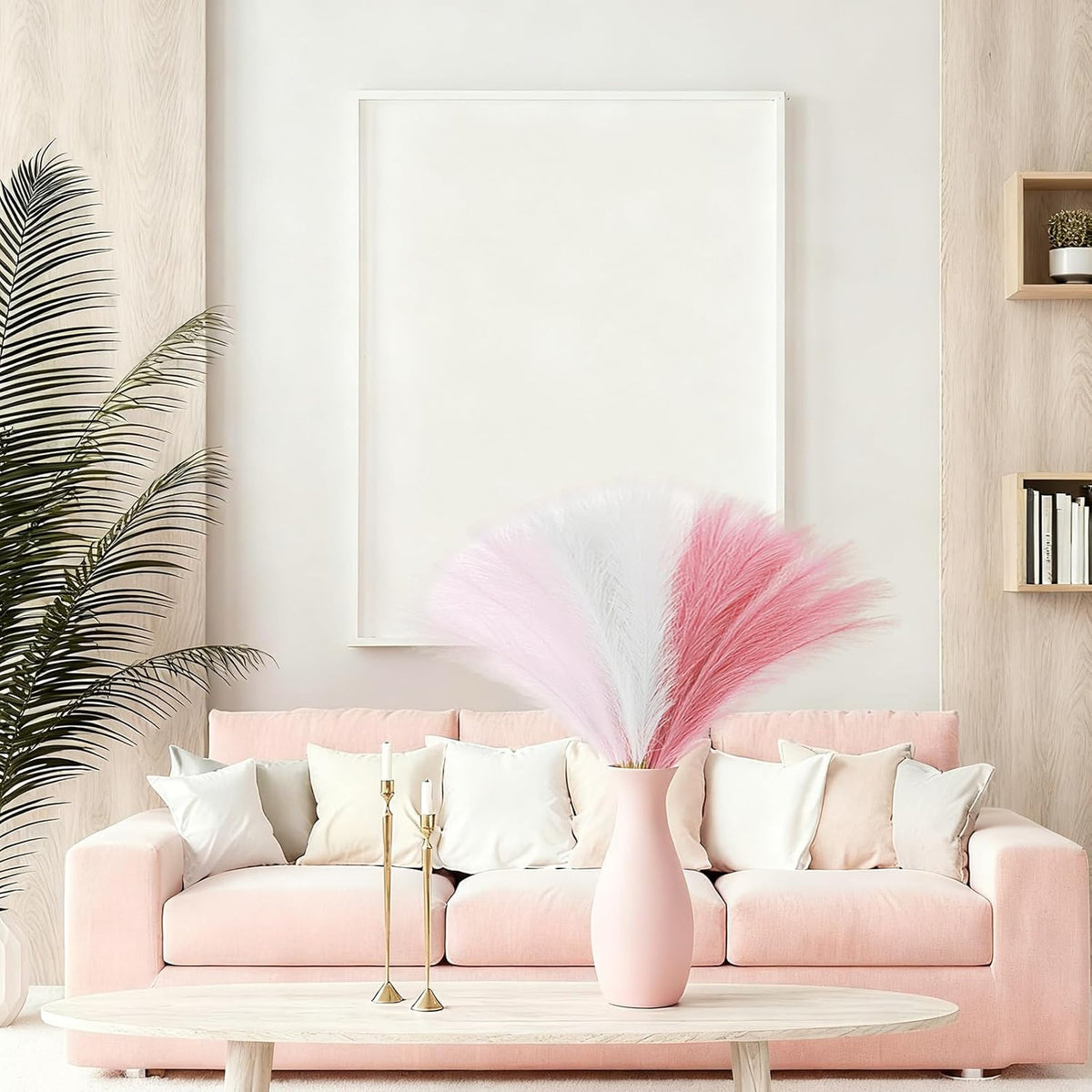 30Pcs Faux Pampas Grass,21.6" Artificial Pompous Grass for Home Wedding Boho Valentine St. Patrick Independence Halloween Fall Christmas Party Decor,Blush Pink White