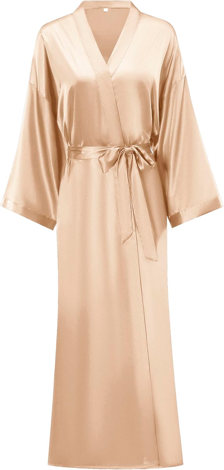 Women's Long Silk Robes Lightweight Long Satin Robes Full Length Sleepwear Dressing Gown