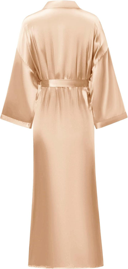 Women's Long Silk Robes Lightweight Long Satin Robes Full Length Sleepwear Dressing Gown