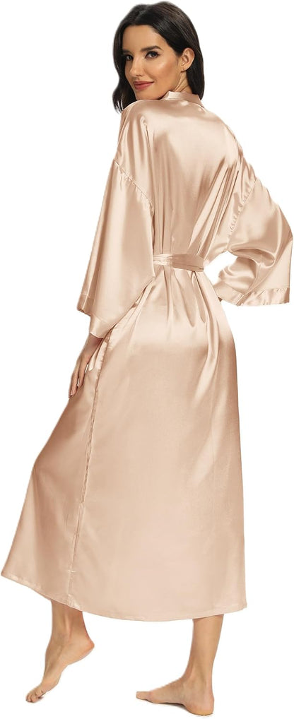 Women's Long Silk Robes Lightweight Long Satin Robes Full Length Sleepwear Dressing Gown