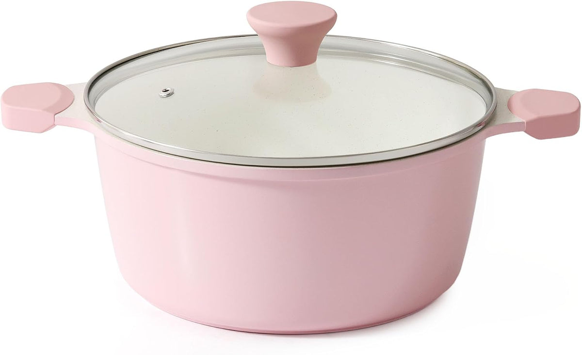 Ceramic Nonstick Stock Pot with Lid, 4.5 Quart, Pink