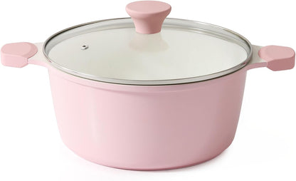 Ceramic Nonstick Stock Pot with Lid, 4.5 Quart, Pink