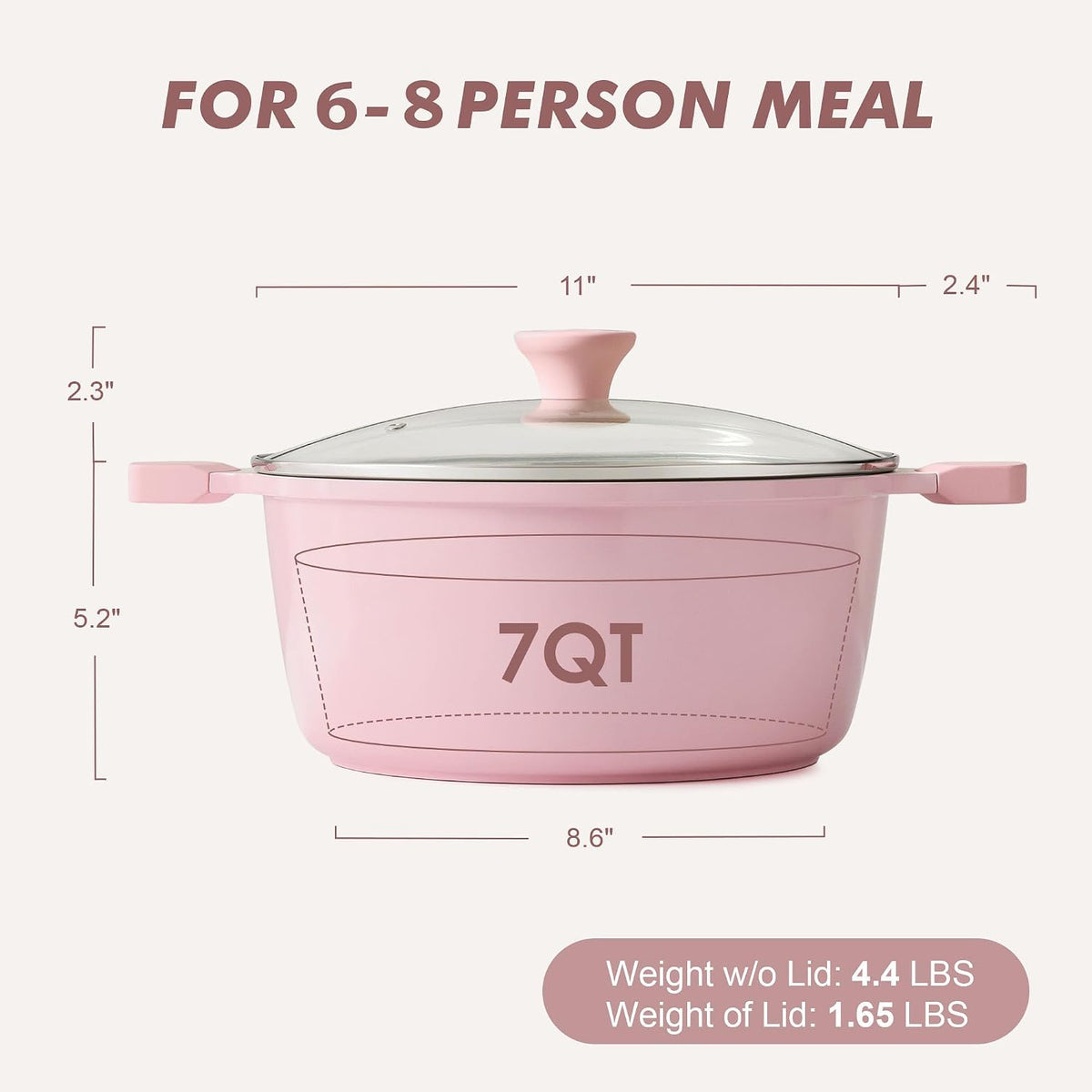 Ceramic Nonstick Stock Pot with Lid, 4.5 Quart, Pink