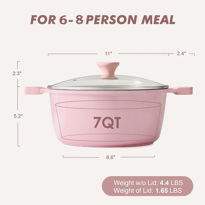 Ceramic Nonstick Stock Pot with Lid, 4.5 Quart, Pink