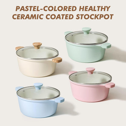 Ceramic Nonstick Stock Pot with Lid, 4.5 Quart, Pink