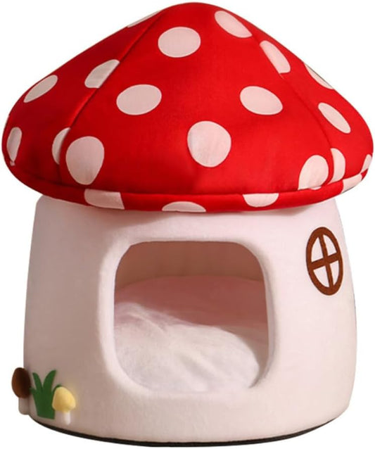 Mushroom Shape Cat House Cow Shape Cats Cave Bed Semi-Enclosed Cave-Style Warm Cat House Pet Nest for Cats Small Dogs