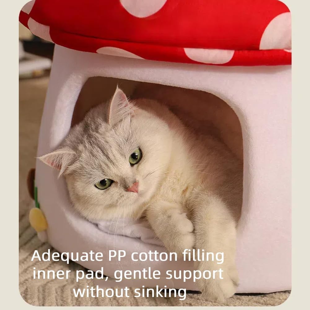 Mushroom Shape Cat House Cow Shape Cats Cave Bed Semi-Enclosed Cave-Style Warm Cat House Pet Nest for Cats Small Dogs
