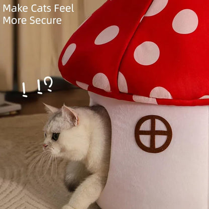 Mushroom Shape Cat House Cow Shape Cats Cave Bed Semi-Enclosed Cave-Style Warm Cat House Pet Nest for Cats Small Dogs