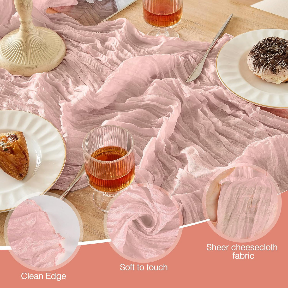 Dusty Pink Cheesecloth Table Runner 120inch Boho Gauze Home Decor
