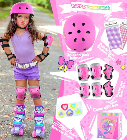 Kids Bike Helmet for Girls,Unicorn Adjustable Toddler Helmets with Knee Pads Wrist Guards and Elbow Pads Set