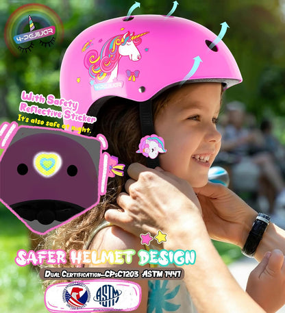 Kids Bike Helmet for Girls,Unicorn Adjustable Toddler Helmets with Knee Pads Wrist Guards and Elbow Pads Set