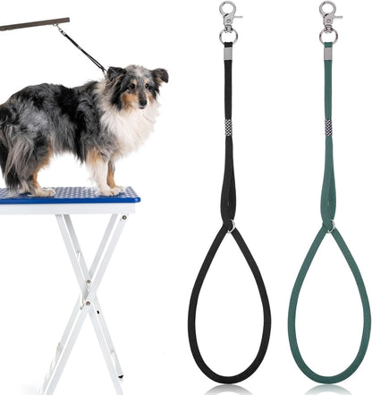 Pet Dog Grooming Loop, 2 Pcs Adjustable Nylon Restraint Noose Fixed Dogs Cat Safety Tether Straps Standard Dog Leashes for Pet Grooming Table Bathtub (Black, Green)