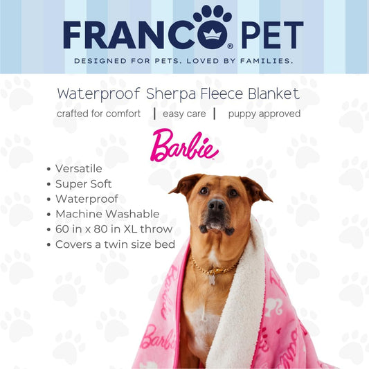Barbie Waterproof Dog Bed Cover, XL 60x80 Pet Blanket for Furniture Bed Couch Sofa, (Officially Licensed) by Franco