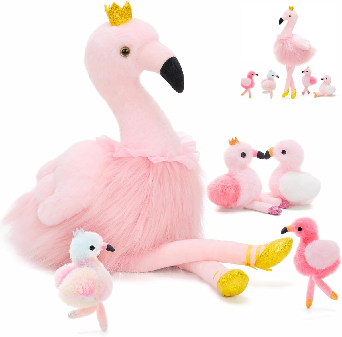 Pink Flamingo Stuffed Animal with 4 Baby Bird Plush Toys Inside