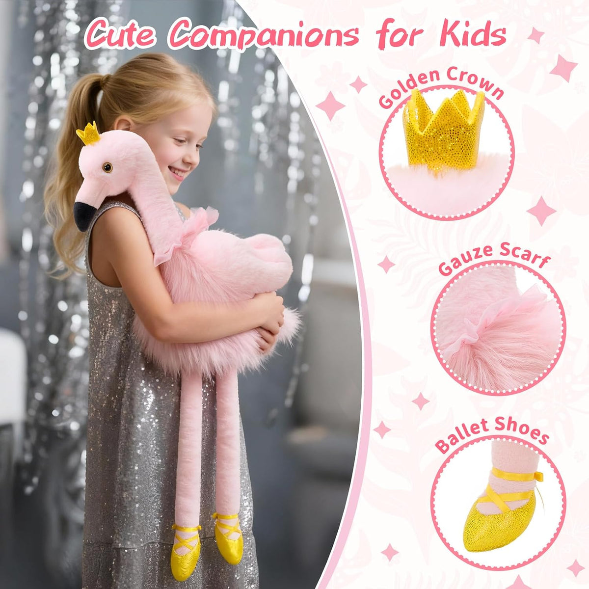 Pink Flamingo Stuffed Animal with 4 Baby Bird Plush Toys Inside