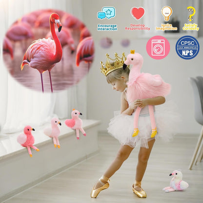 Pink Flamingo Stuffed Animal with 4 Baby Bird Plush Toys Inside