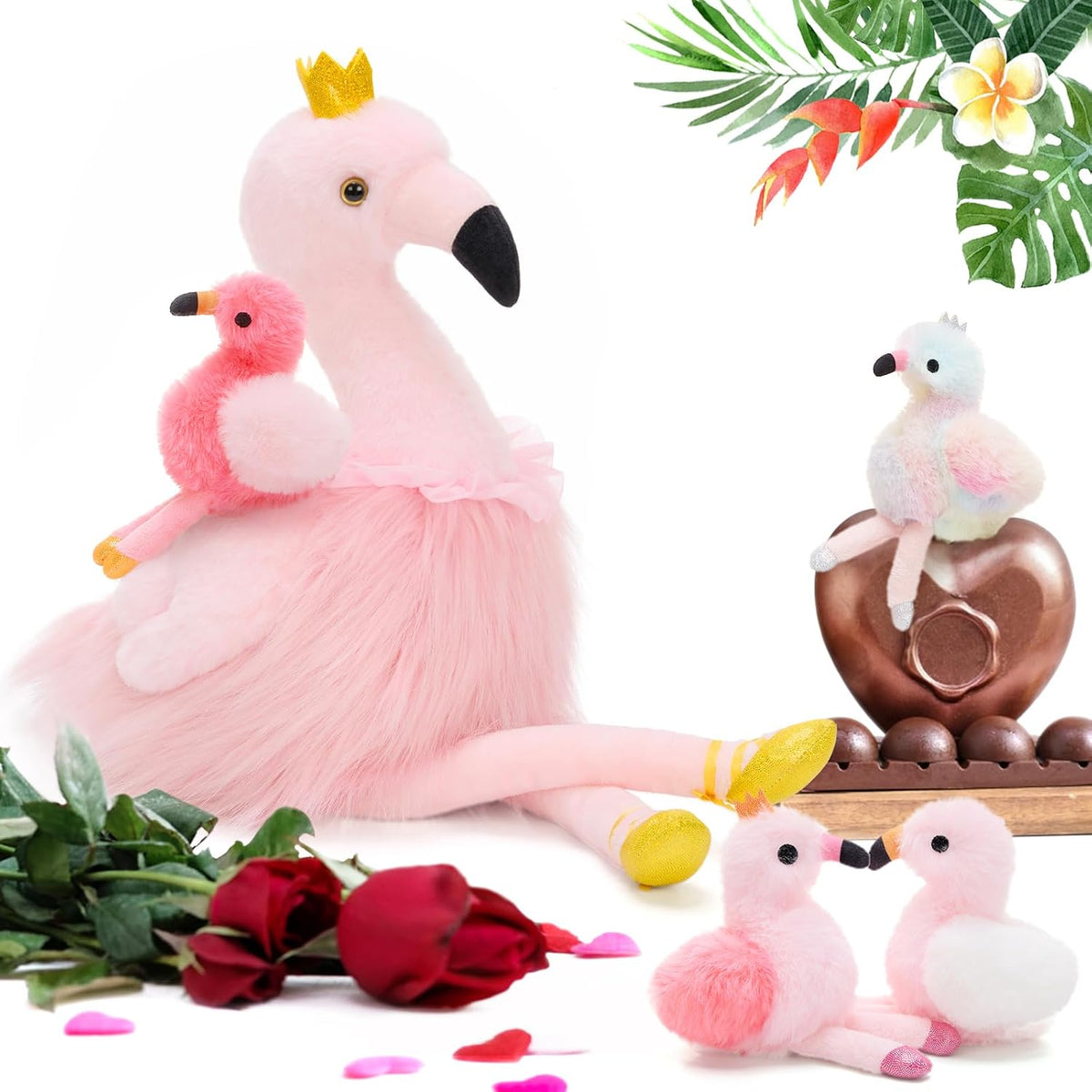 Pink Flamingo Stuffed Animal with 4 Baby Bird Plush Toys Inside
