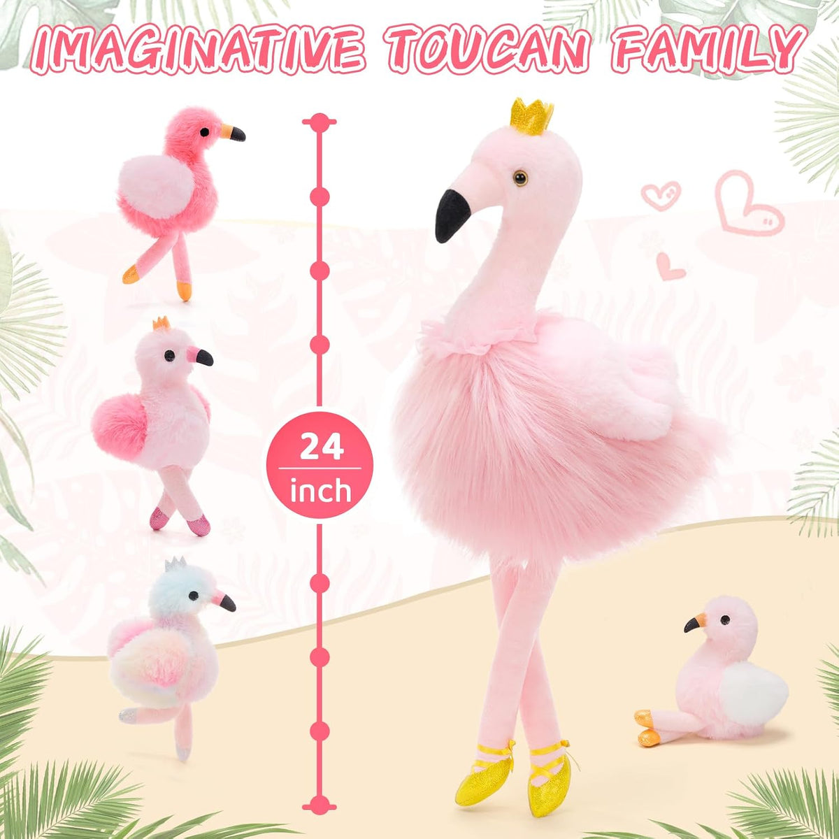 Pink Flamingo Stuffed Animal with 4 Baby Bird Plush Toys Inside