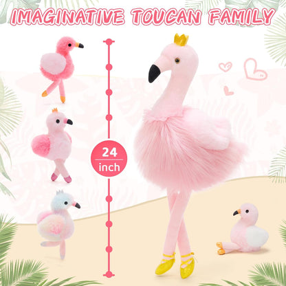Pink Flamingo Stuffed Animal with 4 Baby Bird Plush Toys Inside