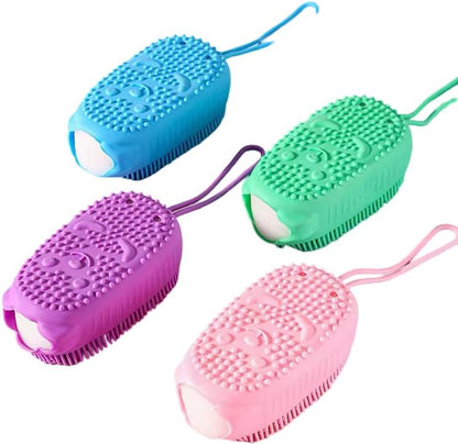 Silicone Body Scrubber Shower Exfoliating Scrub Sponge Bubble Bath Brush Massager Skin Cleaner Cleaning Pad Bathroom Accessories (Pink)