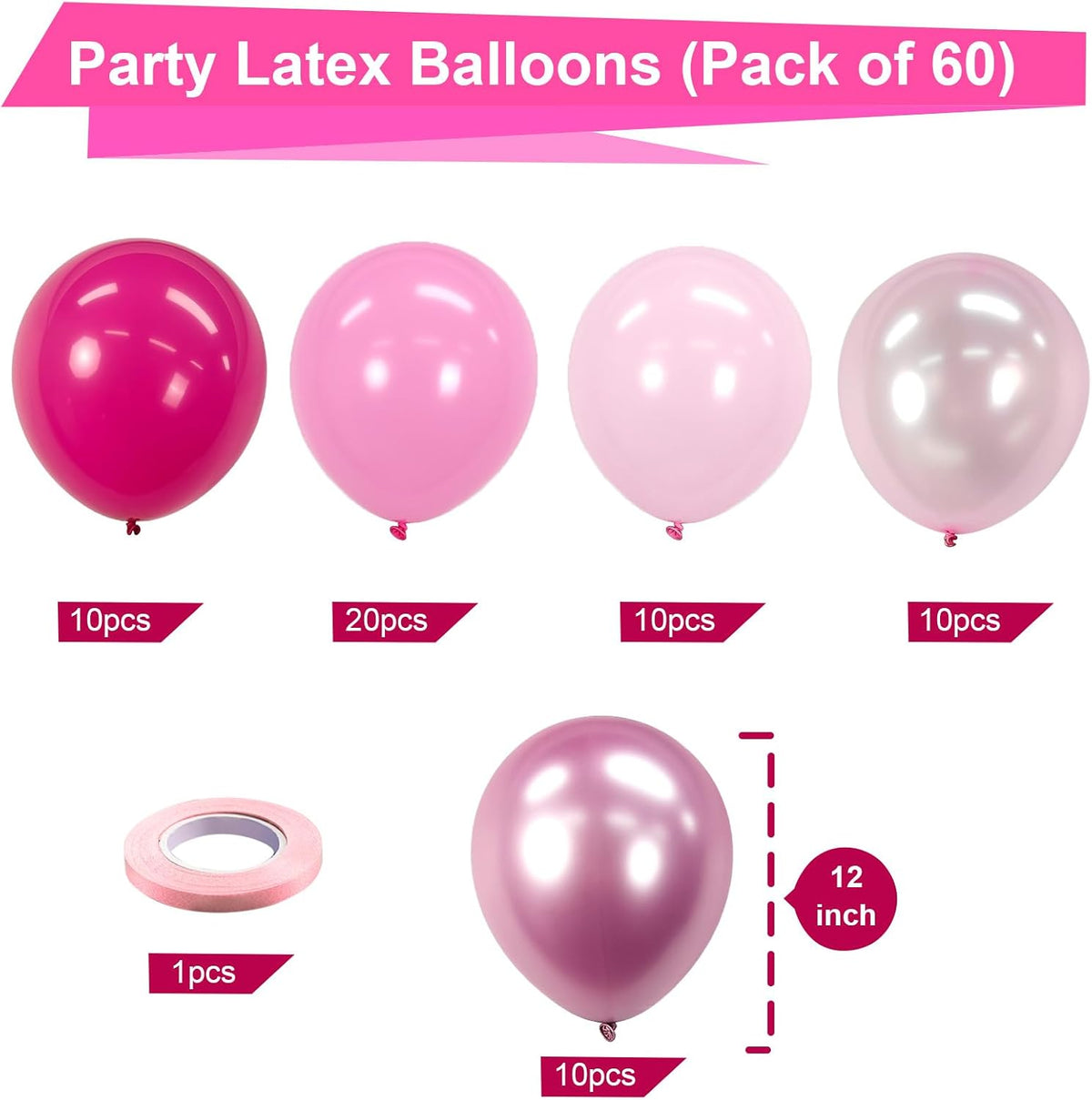 Pink Balloons Set 60pcs 12 inch