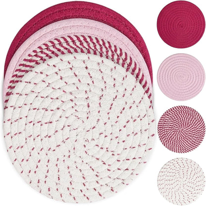 8" Trivets for Pots and Pans, 4 Pack Hot Pads for Kitchen Counter, Heat Resistant Pot Holders, Plate Mat for Countertop Table, Home Kitchen Essentials Decor (Pink)