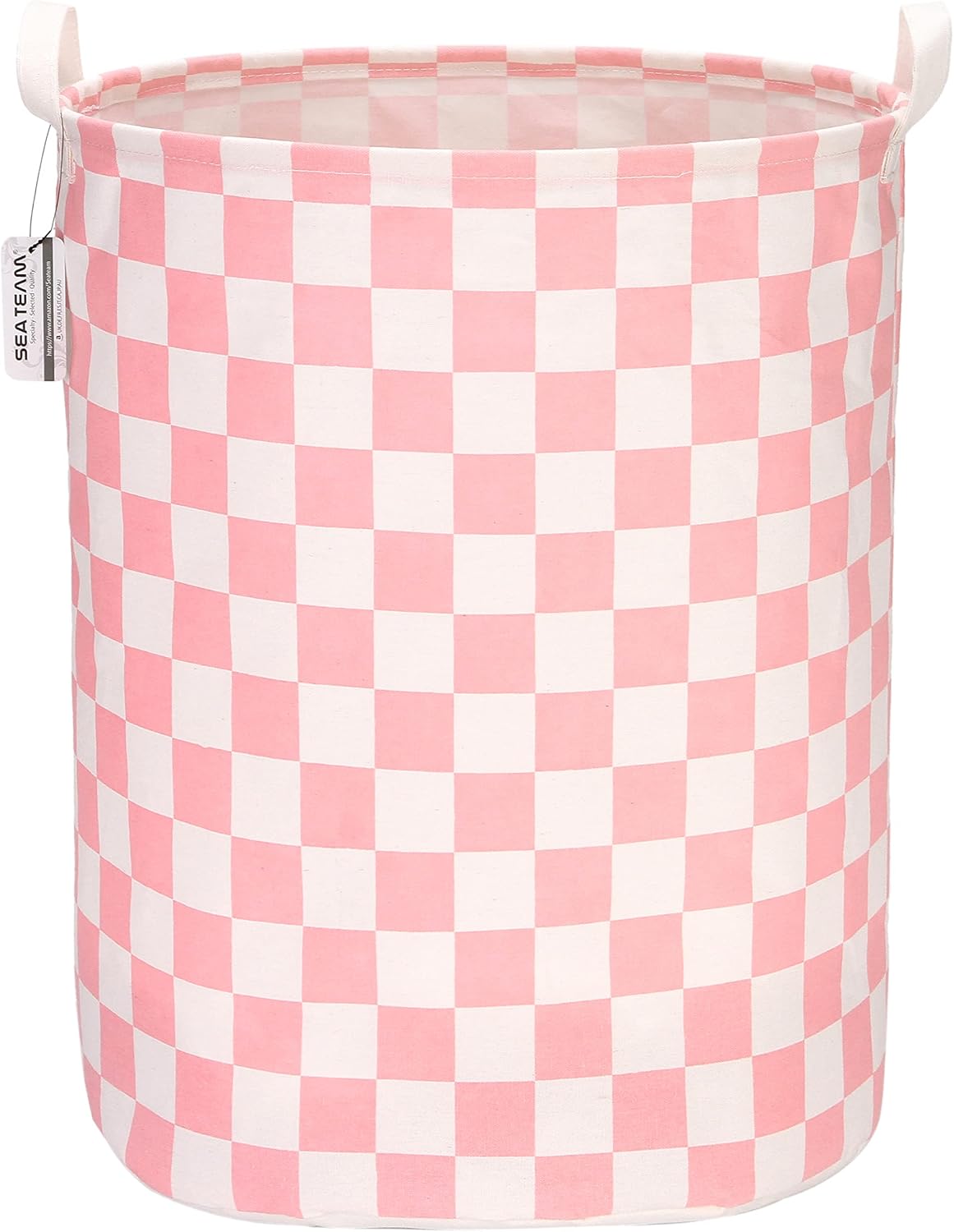 Large Canvas Laundry Basket with Handles, Pink Grids