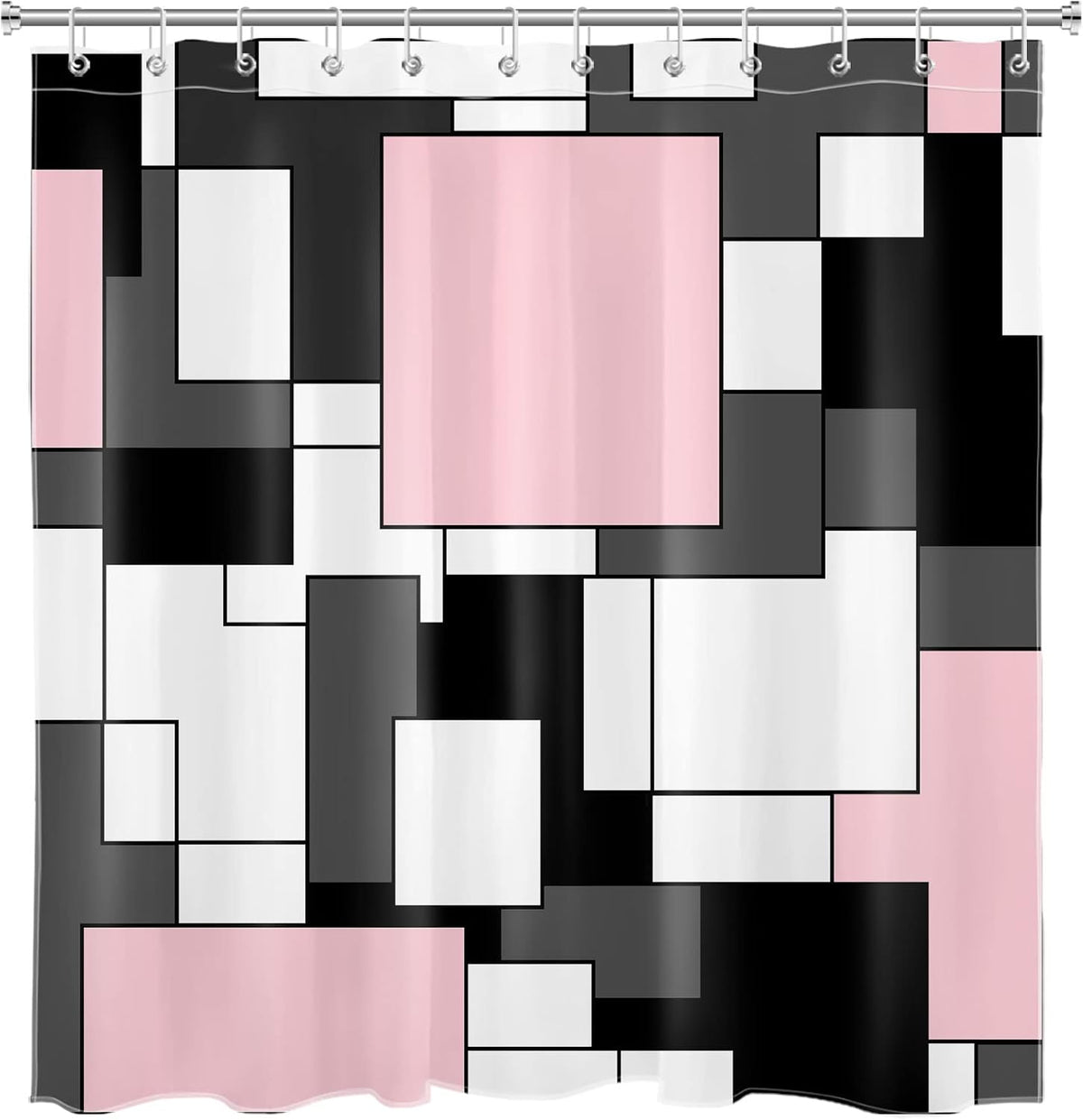 Modern Pink Shower Curtain for Bathroom, Grey Black and White Abstract Mid Century Minimalist Geometric Shower Curtains 72X72 inch Polyester Fabric Bathroom Decoration Bath Curtains Hooks Included