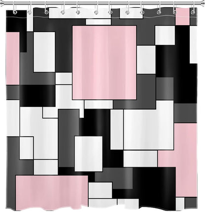 Modern Pink Shower Curtain for Bathroom, Grey Black and White Abstract Mid Century Minimalist Geometric Shower Curtains 72X72 inch Polyester Fabric Bathroom Decoration Bath Curtains Hooks Included