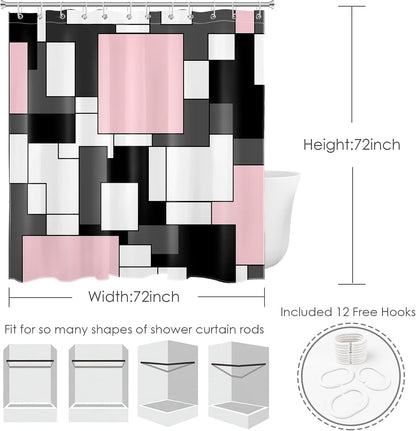 Modern Pink Shower Curtain for Bathroom, Grey Black and White Abstract Mid Century Minimalist Geometric Shower Curtains 72X72 inch Polyester Fabric Bathroom Decoration Bath Curtains Hooks Included