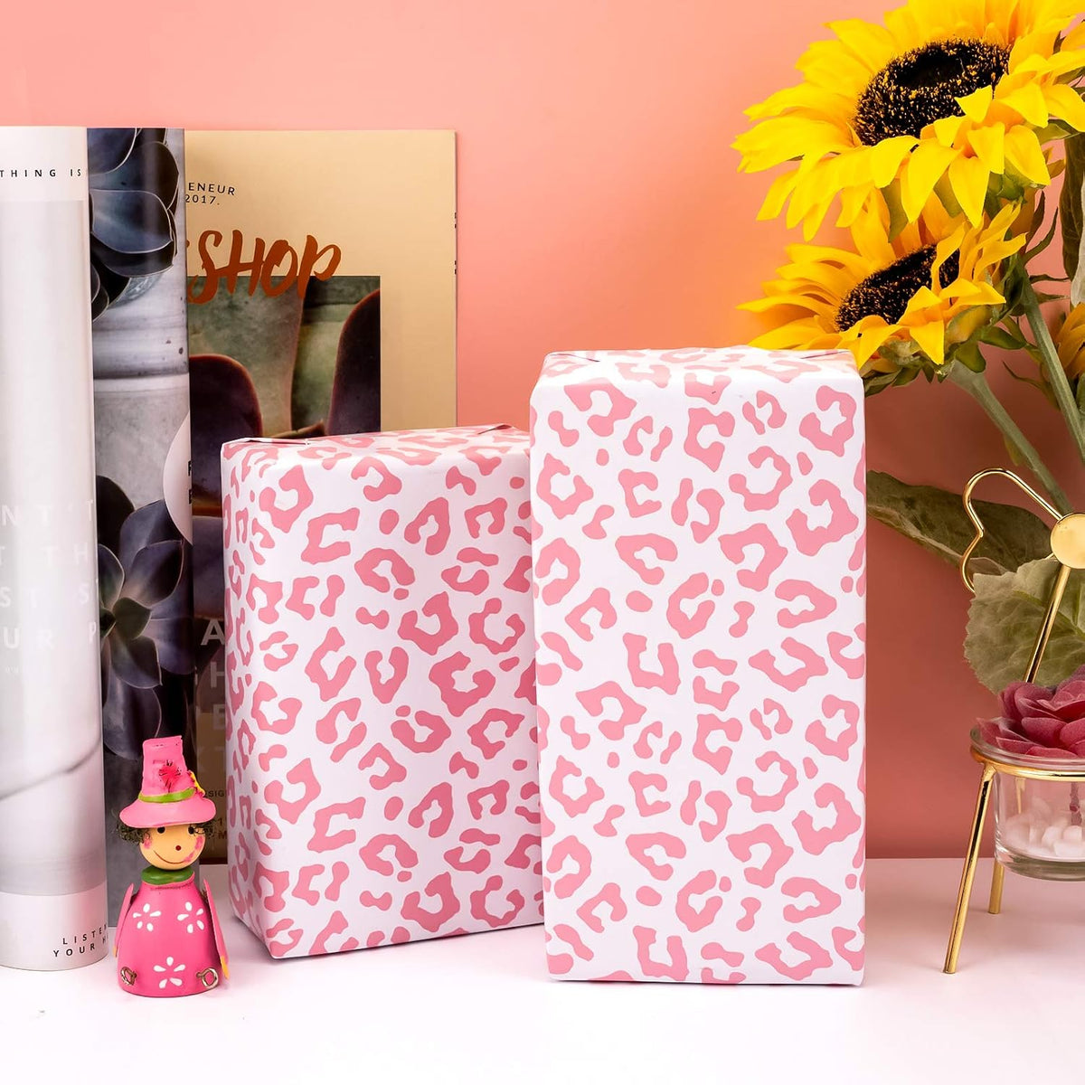 30 Inch Leopard Wrapping Paper Roll - Pink Leopard Print for Birthday, Holiday, Wedding, Party, Baby Girl Present Packing - 30 inch x 33 feet