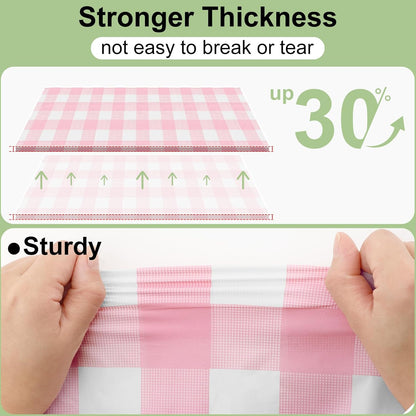 4 Packs Buffalo Disposable Table Cloth, 54 x 108 Inch Waterproof Plastic Tablecloth, Rectangle Pink and White Checkered Table Covers for Picnic, Birthday, Party, Back to School