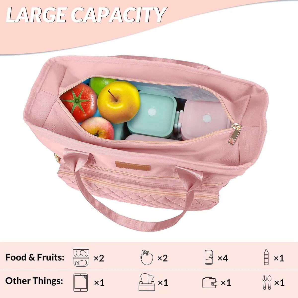EASYA Large Women Lunch Bags for Work Insulated/Insulated Adult Lunch Box for Womens/Nylon Thermal Lunch Bag for Women/Cooler Lunch Tote Bag (Newly upgraded shimmering blush pink)