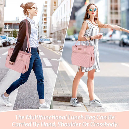 EASYA Large Women Lunch Bags for Work Insulated/Insulated Adult Lunch Box for Womens/Nylon Thermal Lunch Bag for Women/Cooler Lunch Tote Bag (Newly upgraded shimmering blush pink)